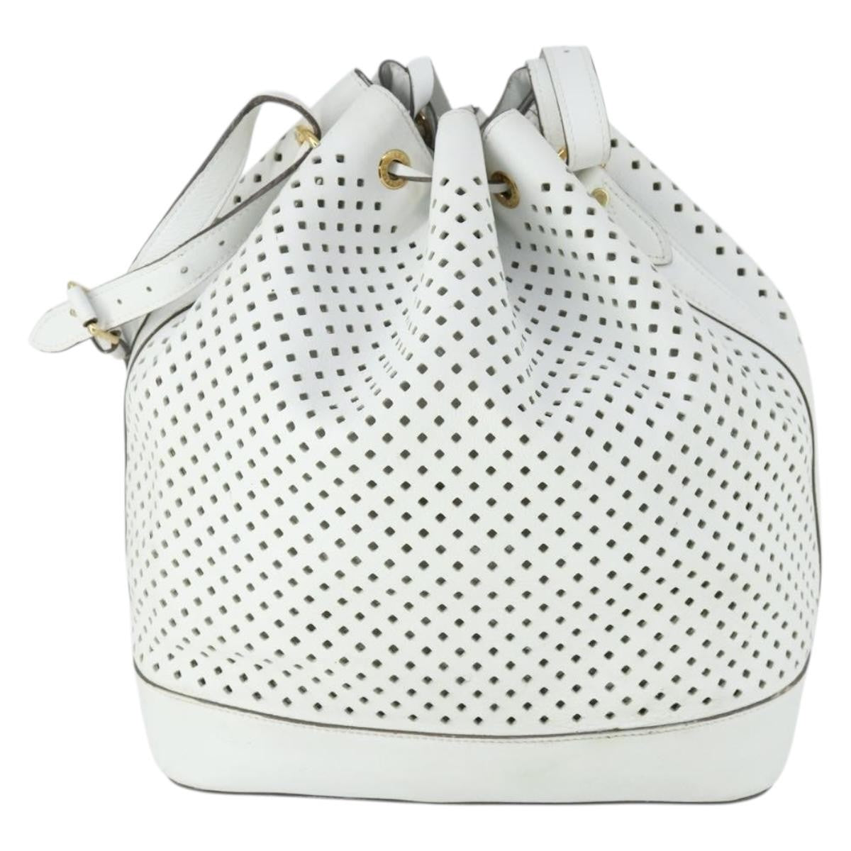 Louis Vuitton Flore Noe Handbag Perforated Leather White Leather Shoulder Bag