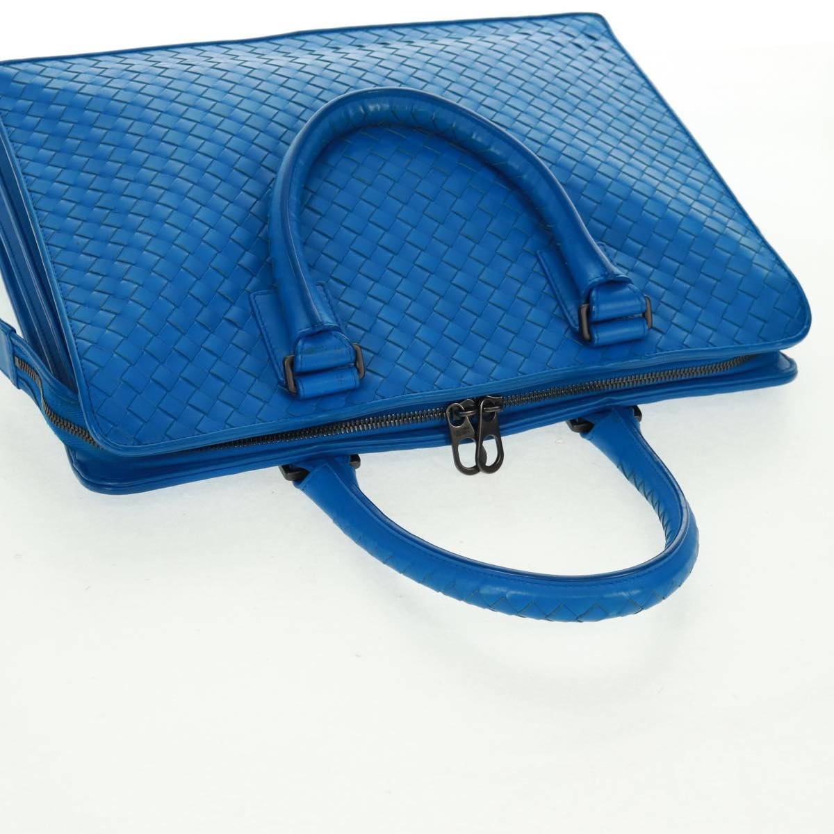 Bottega Veneta Top Zip Briefcase Intrecciato Nappa Blue Leather Briefcase Bag