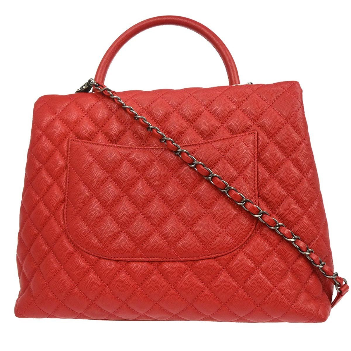 Chanel Coco Top Handle Bag Quilted Caviar Red Leather Handbag