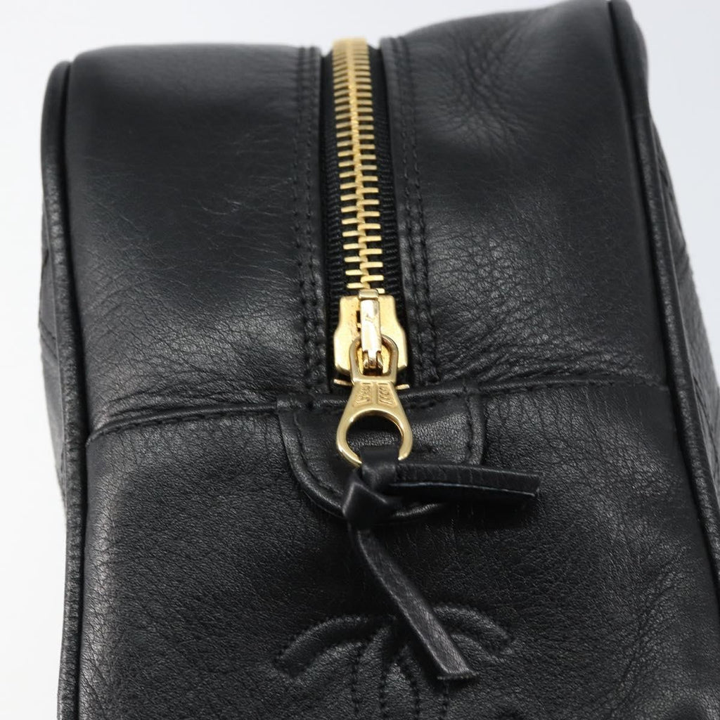 Chanel Vintage Toiletry Pouch Leather Black Leather Clutche & Pouche Bag