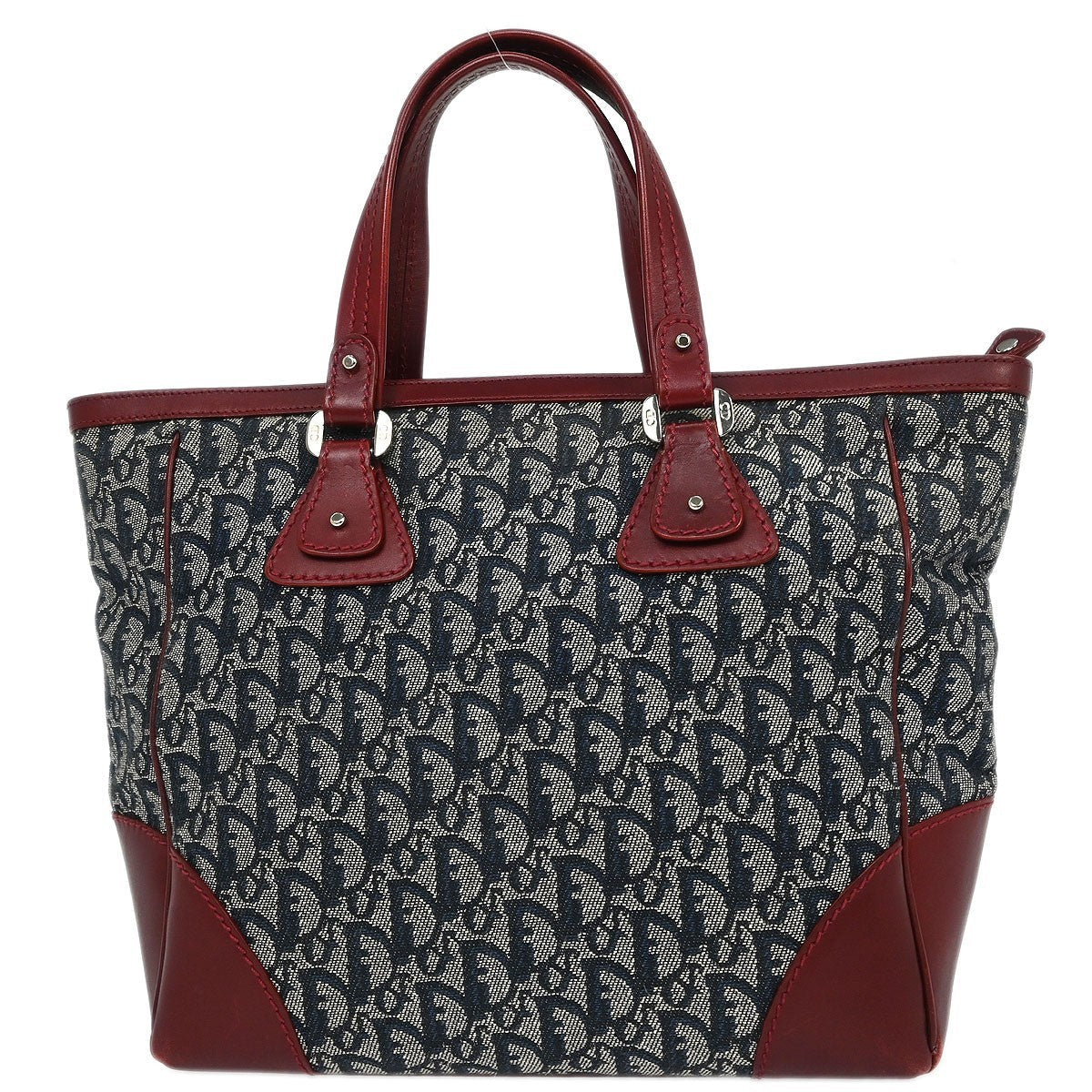 Christian Dior Vintage Trotter Zip Tote Diorissimo Canvas Navy Canvas Tote Bag Bag (Pre-Owned)