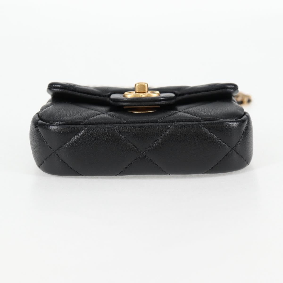 Chanel Lady Handle Flap Card Holder On Chain Quilted Calfskin Black Leather Bag