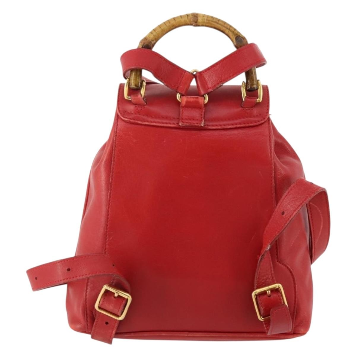 Gucci Vintage Bamboo Backpack Leather Red Leather Backpack Bag (Pre-Owned)