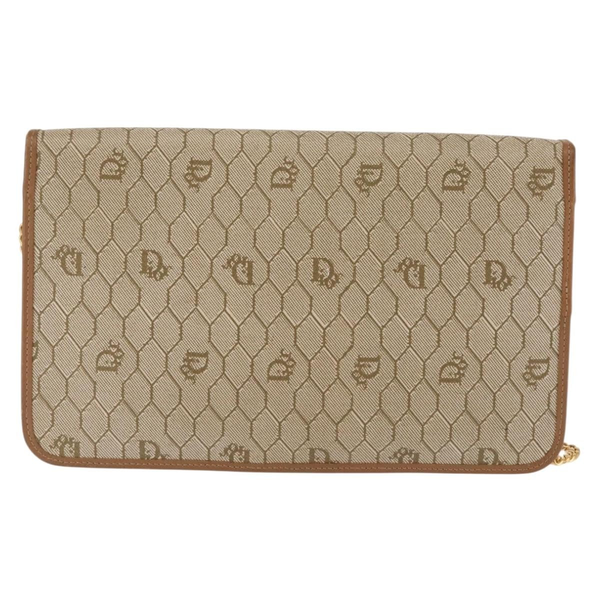 Christian Dior Vintage Honeycomb Chain Canvas Beige Canvas Shoulder Bag Bag (Pre-Owned)