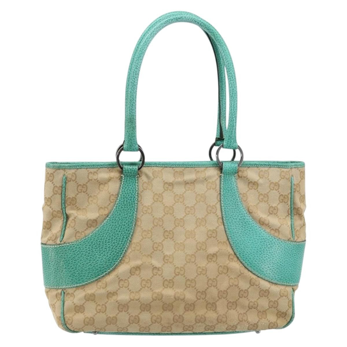 Gucci Vintage Ring Tote Gg Canvas With Leather Beige Canvas Tote Bag Bag (Pre-Owned)