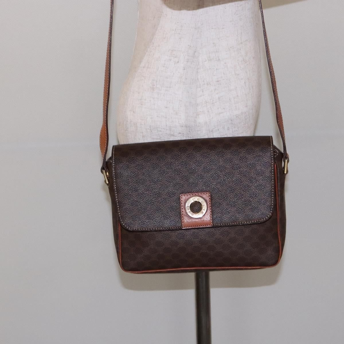 Celine Macadam Shoulder Bag Pvc Leather Brown Canvas Bag