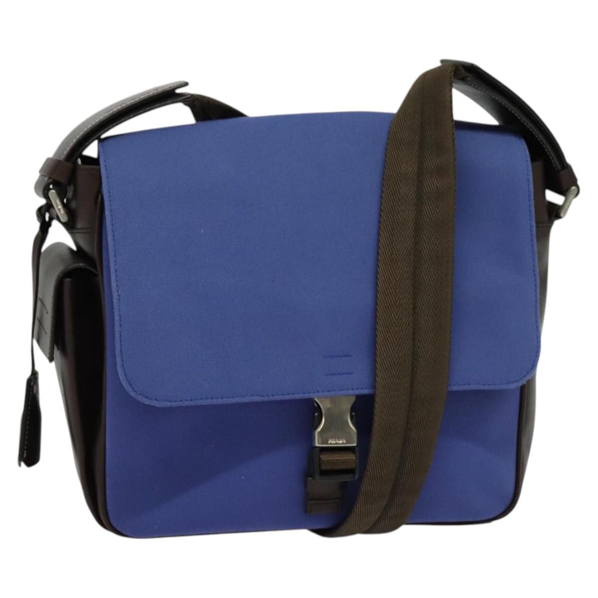 Prada Impunturato Buckle Flap Messenger Bag Canvas Blue Canvas Shoulder Bag Bag
