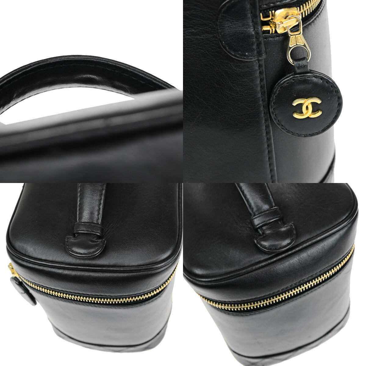 Chanel Vanity Pouch Leather Black Leather Bag
