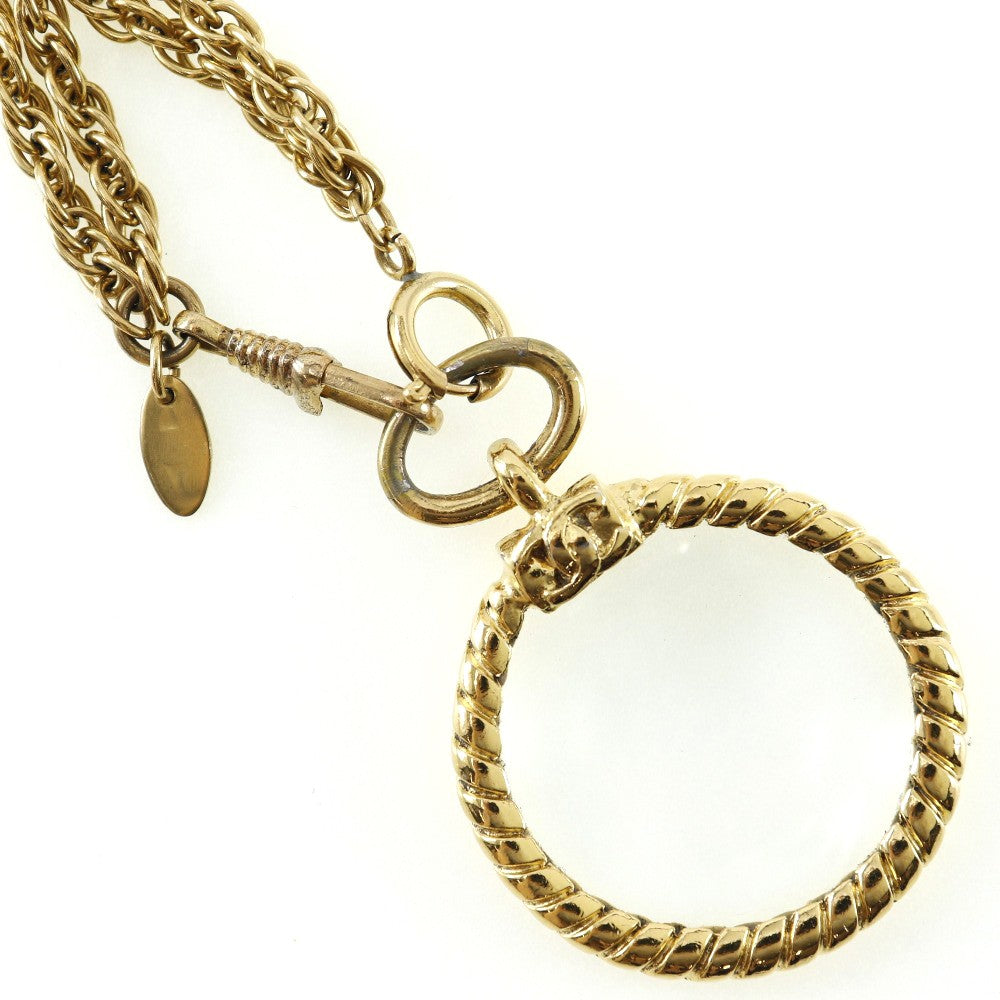 Chanel Vintage Double Cc Pendant Necklace Metal Gold Gold_Plated Jewelry