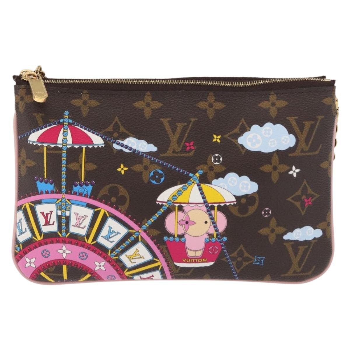 Louis Vuitton Double Zip Pochette Limited Edition Vivienne Xmas Monogram Canvas Brown Canvas Clutche & Pouche Bag