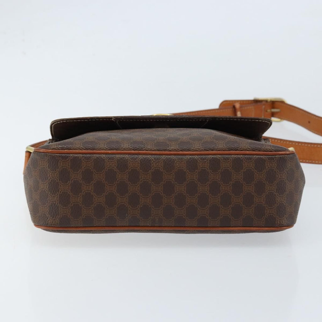Celine Vintage Macadam Circle Logo Shoulder Bag Canvas And Leather Brown Canvas Shoulder Bag Bag