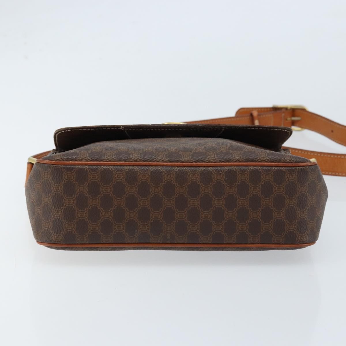 Celine Vintage Macadam Circle Logo Shoulder Bag Canvas And Leather Brown Canvas Shoulder Bag Bag