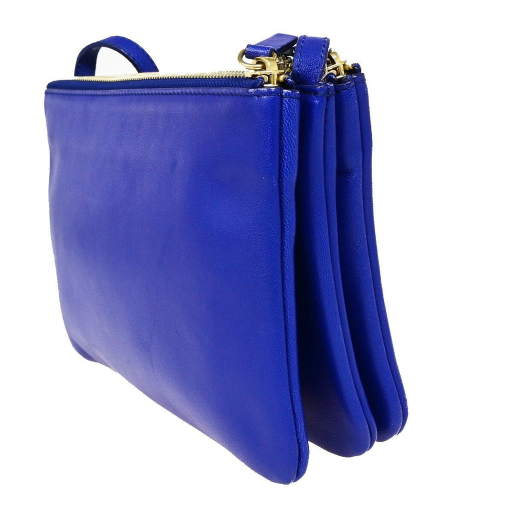 Celine Trio Crossbody Bag Leather Blue Leather Bag
