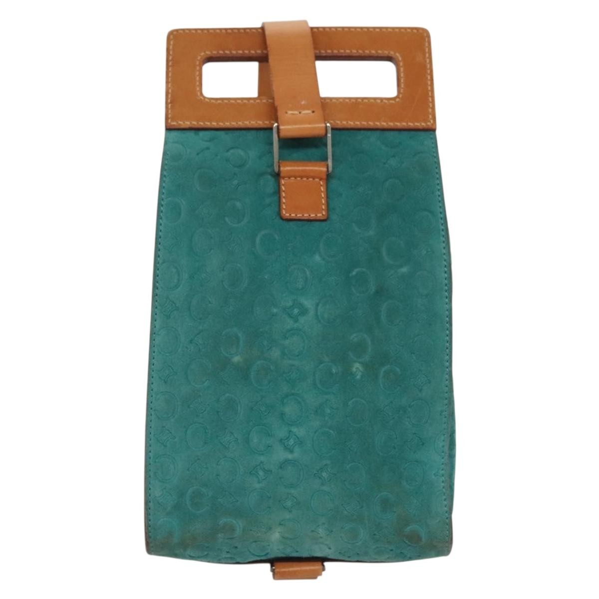 Celine Macadam Shoulder Bag Canvas Turquoise Suede Bag
