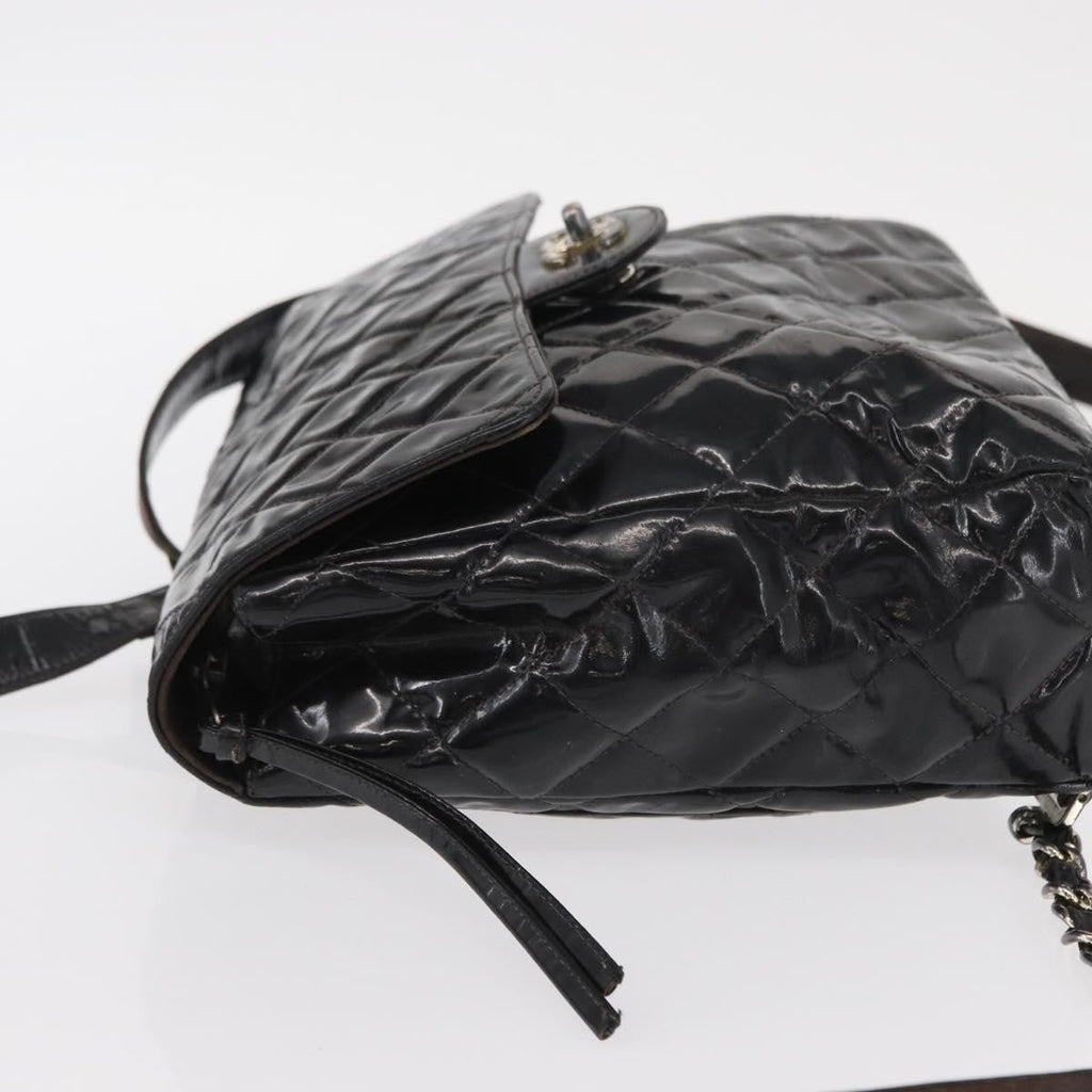 Chanel Vintage Square Flap Backpack Enamel Black Patent_Leather Backpack Bag