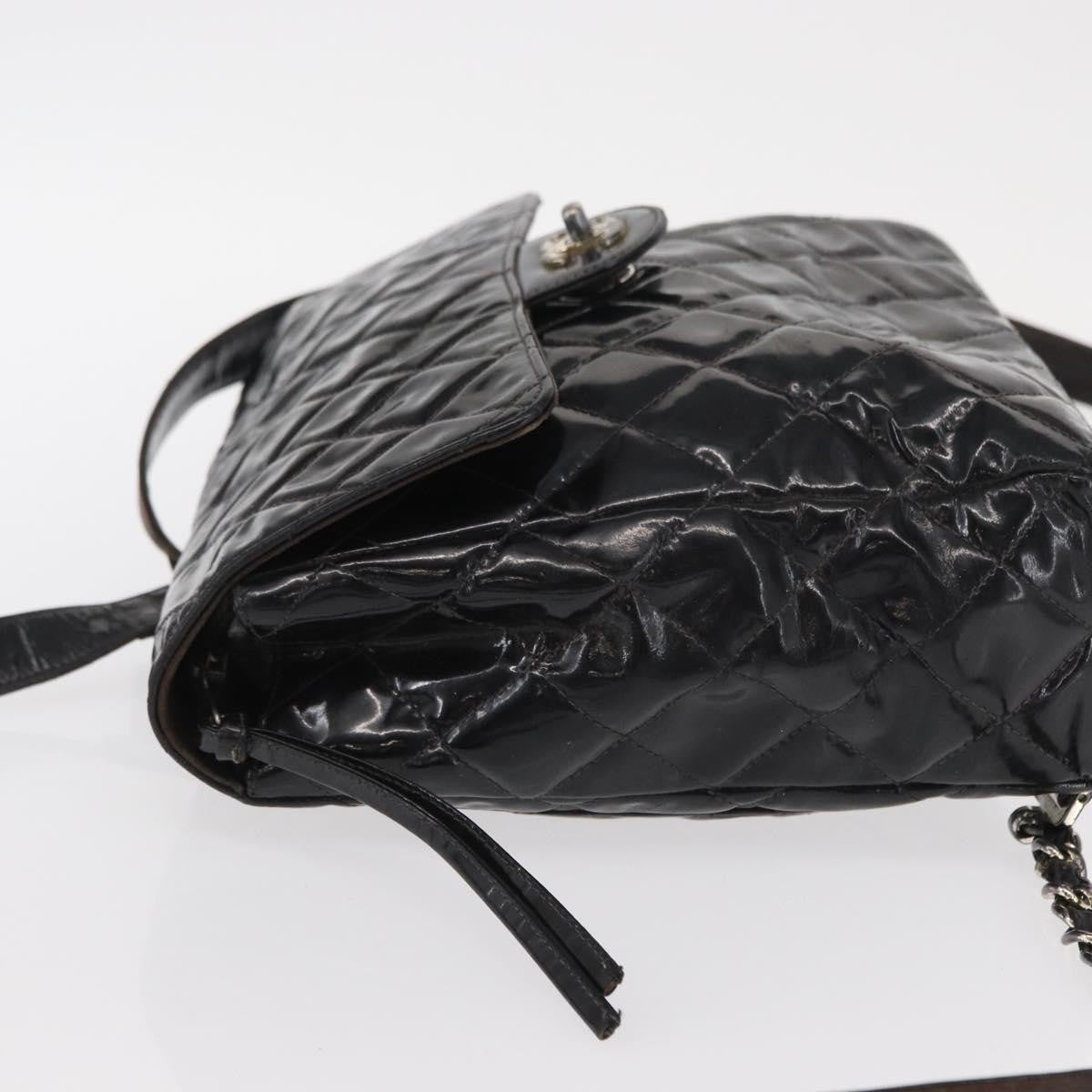 Chanel Vintage Square Flap Backpack Enamel Black Patent_Leather Backpack Bag