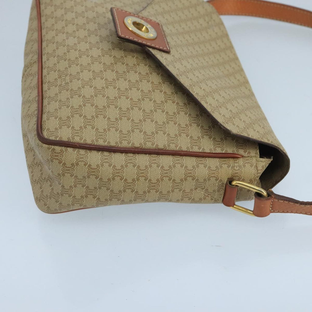 Celine Vintage Macadam Circle Logo Shoulder Bag Canvas And Leather Beige Canvas Shoulder Bag Bag