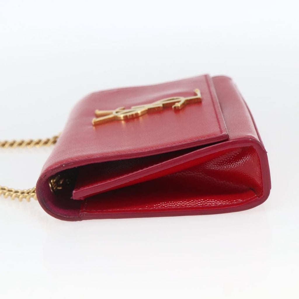 Saint Laurent Classic Monogram Crossbody Bag Grainy Leather Red Leather Clutche & Pouche Bag (Pre-Owned)