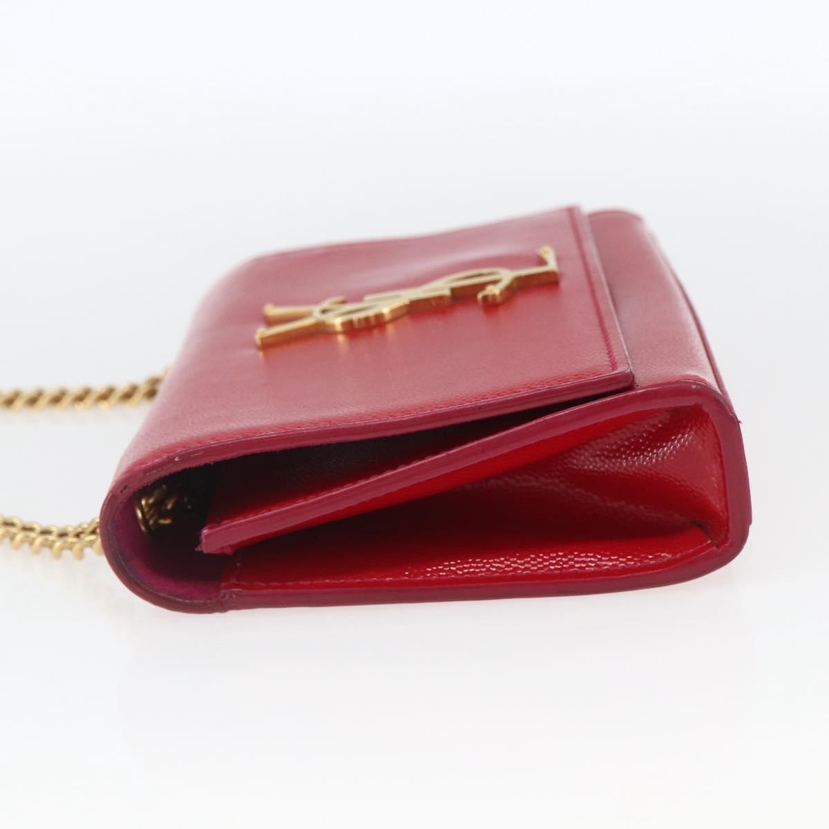 Saint Laurent Classic Monogram Crossbody Bag Grainy Leather Red Leather Clutche & Pouche Bag (Pre-Owned)