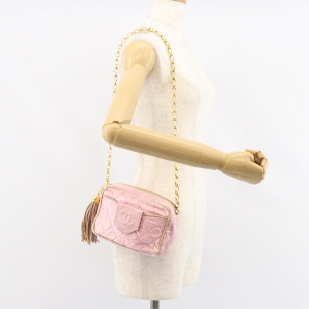 Chanel Vintage Camera Tassel Bag Satin Pink Satin Shoulder Bag Bag