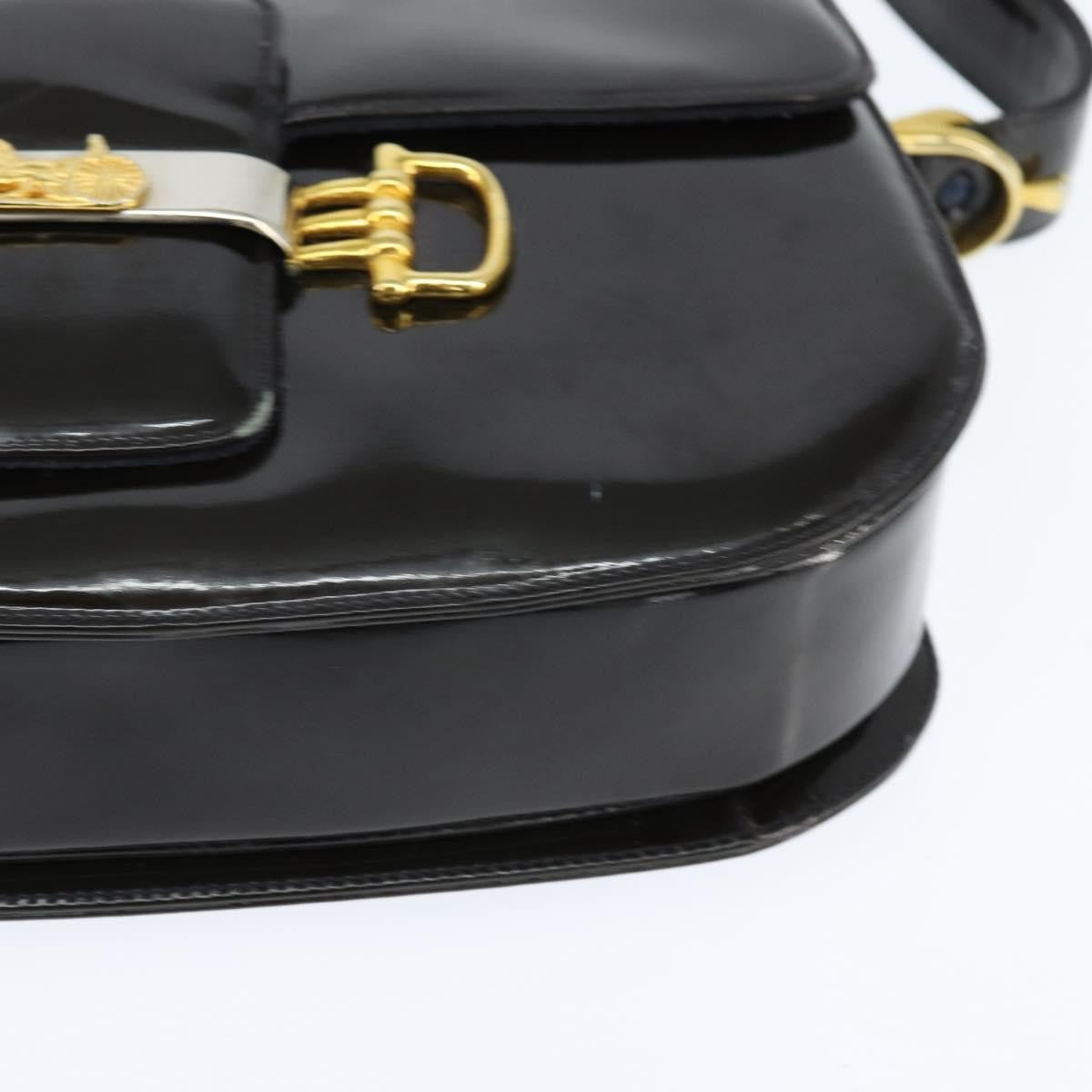 Celine Vintage Carriage Flap Clutch Leather Black Patent_Leather Shoulder Bag Bag