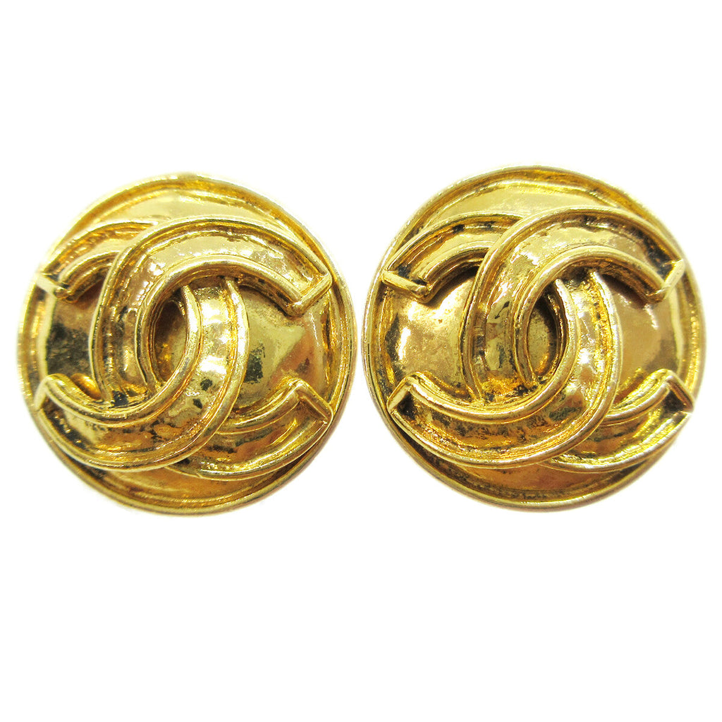 Chanel Cc Button Clip-On Earrings Metal Gold Gold_Plated Earrings Jewelry