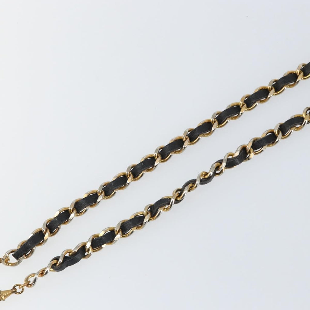 Chanel Vintage Logo Chain Belt Metal And Leather Black Metal Belts Accessory