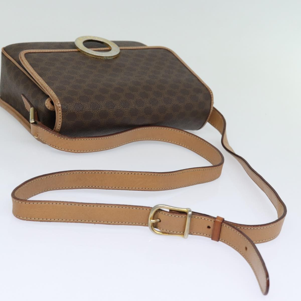 Celine Circle Logo Shoulder Bag Canvas Brown Canvas Shoulder Bag Bag