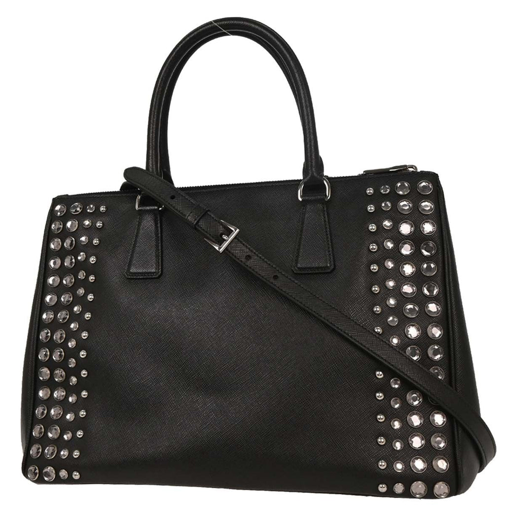 Prada Grommet Galleria Double Zip Tote City Calfskin Black Leather Shoulder Bag Bag