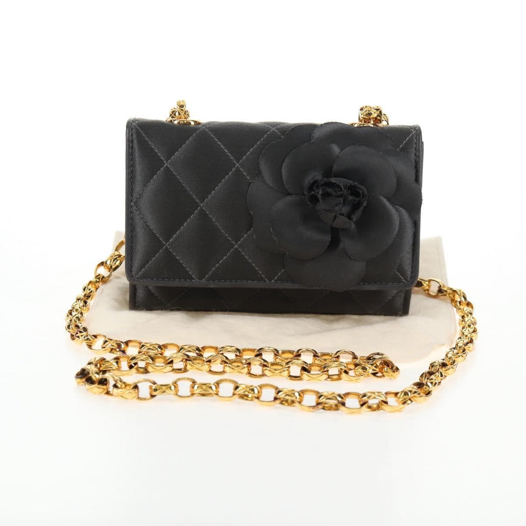 Chanel Vintage Camellia Flap Bag Satin Gray Satin Clutche & Pouche Bag