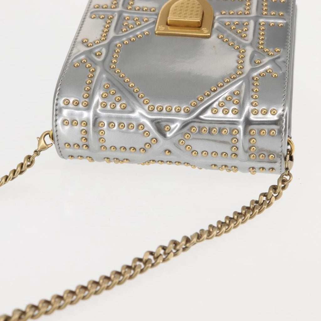 Christian Dior Ultra Matte Diorama Vertical Clutch On Chain Studded Leather Silver Patent_Leather Clutche & Pouche Bag (Pre-Owned)