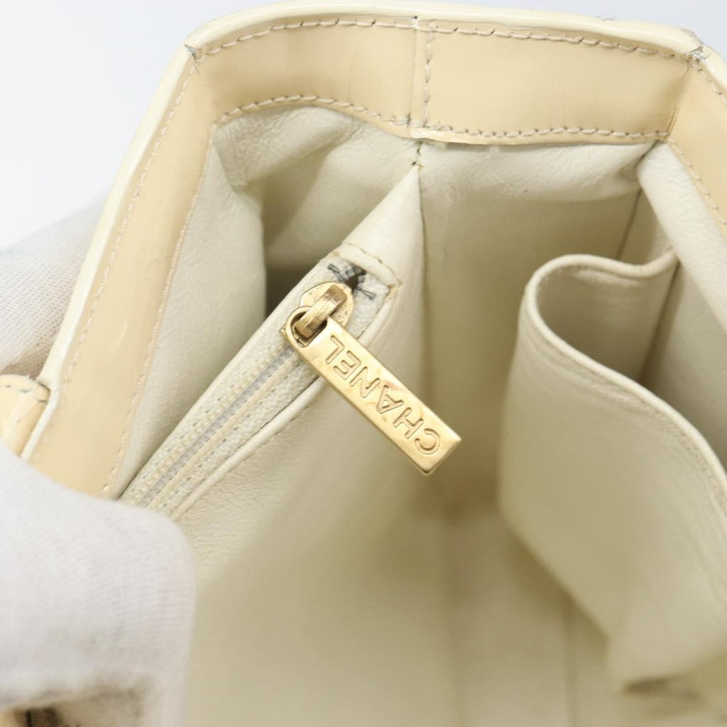 Chanel Vintage Embossed Logo Shoulder Bag Patent Beige Patent_Leather Tote Bag Bag