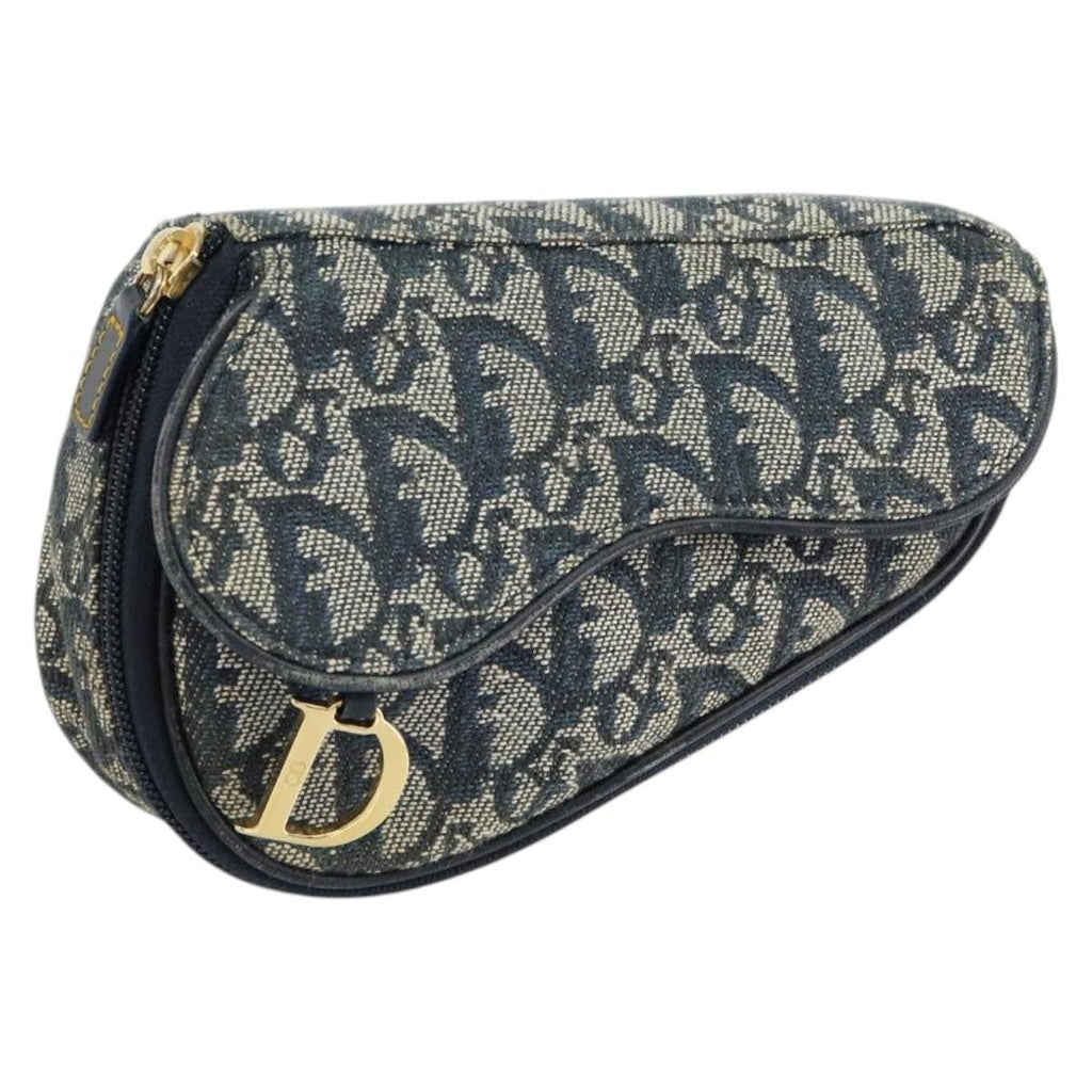 Christian Dior Vintage Saddle Coin Purse Diorissimo Canvas Blue Canvas Clutche & Pouche Bag (Pre-Owned)