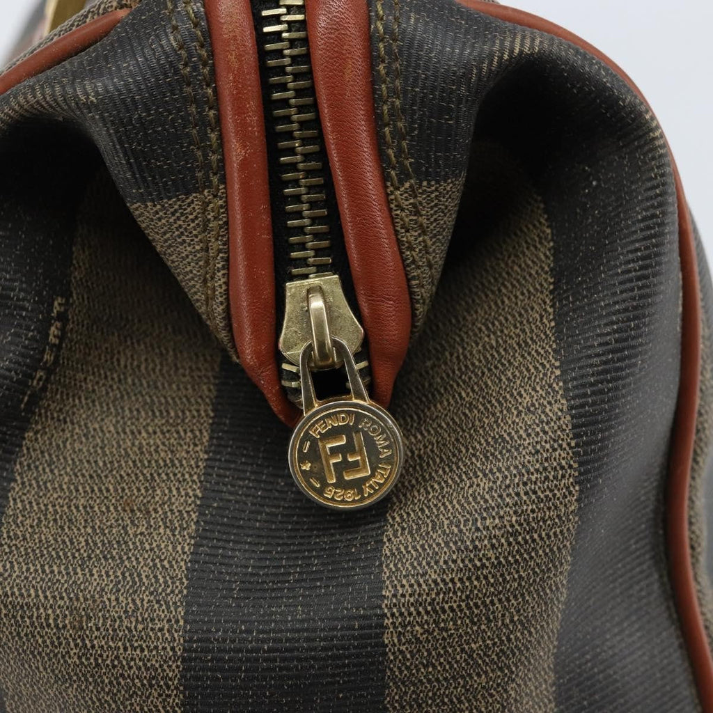 Fendi Vintage Pequin Convertible Boston Bag Coated Canvas Brown Canvas Handbag