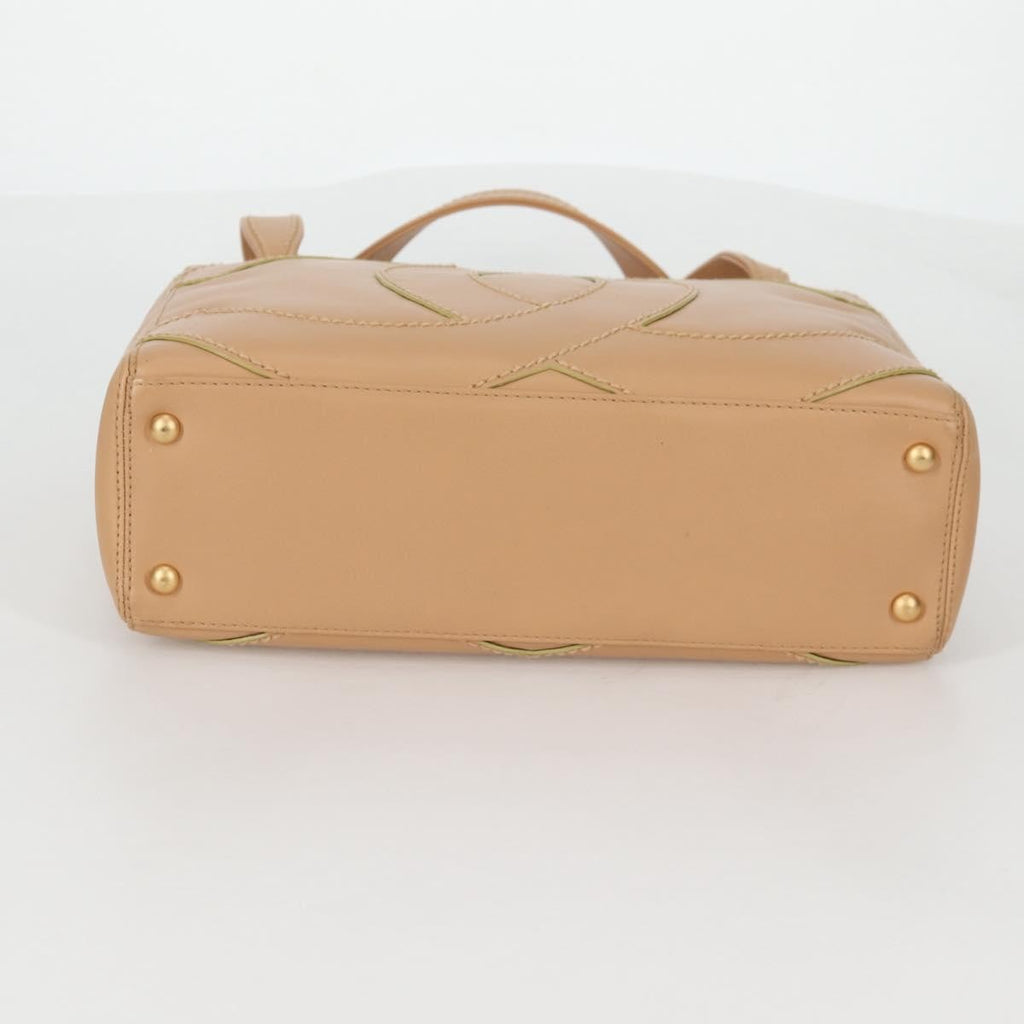 Chanel Cc Stitch Tote Lambskin Beige Leather Bag