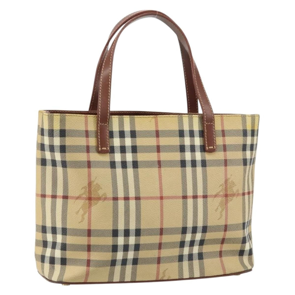 Burberry Top Handle Tote Haymarket Coated Canvas Beige Canvas Handbag