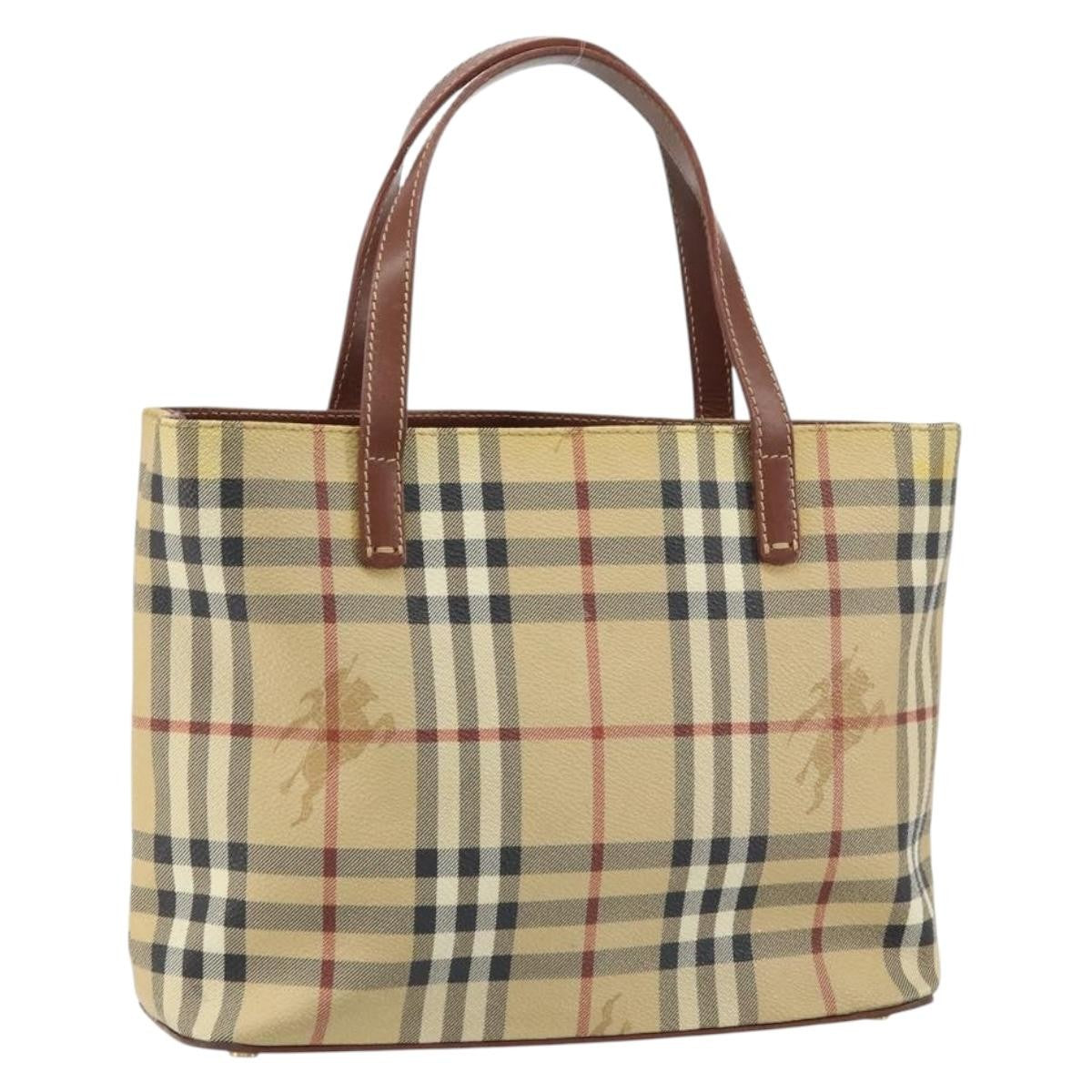 Burberry Top Handle Tote Haymarket Coated Canvas Beige Canvas Handbag