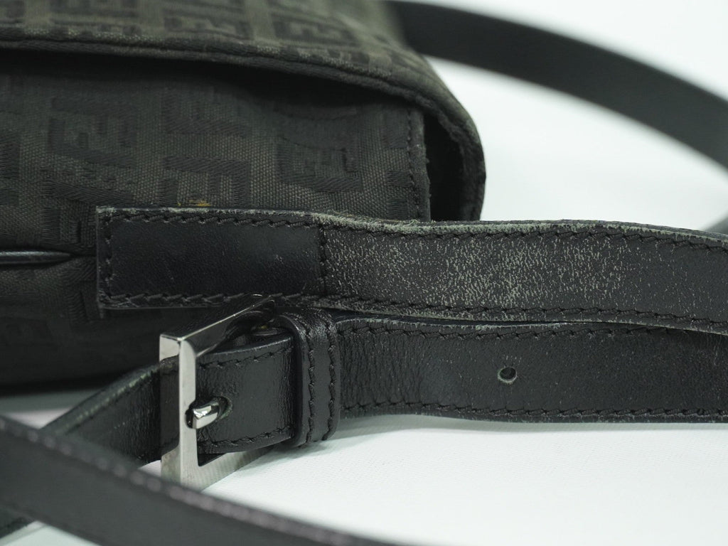 Fendi Vintage Flap Crossbody Bag Zucchino Canvas Black Canvas Shoulder Bag Bag