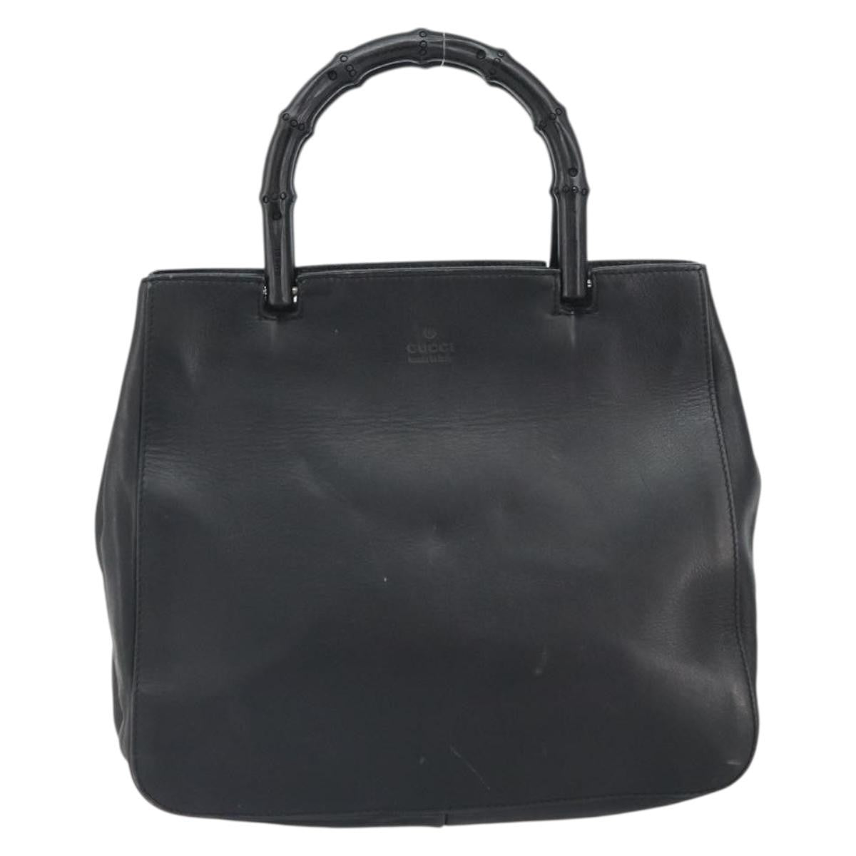 Gucci Vintage Bamboo Handle Bag Leather Black Leather Handbag (Pre-Owned)