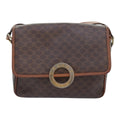 Celine Vintage Macadam Circle Logo Shoulder Bag Canvas And Leather Brown Canvas Shoulder Bag Bag