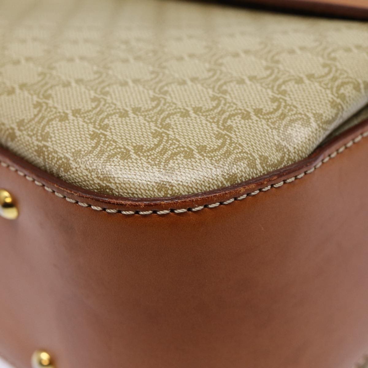 Celine Vintage Convertible Top Handle Bag Macadam Coated Canvas Beige Canvas Handbag