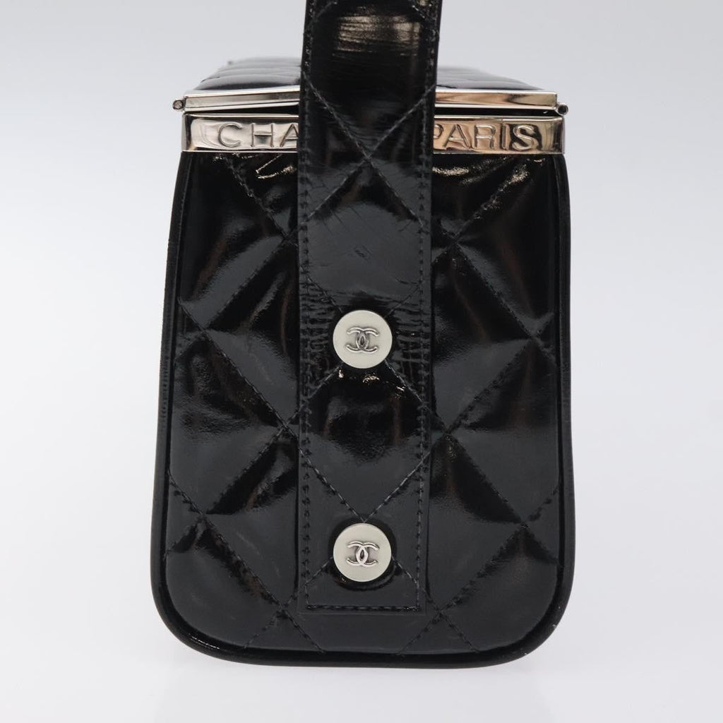 Chanel Vintage Metal Box Bag Quilted Patent Black Patent_Leather Handbag