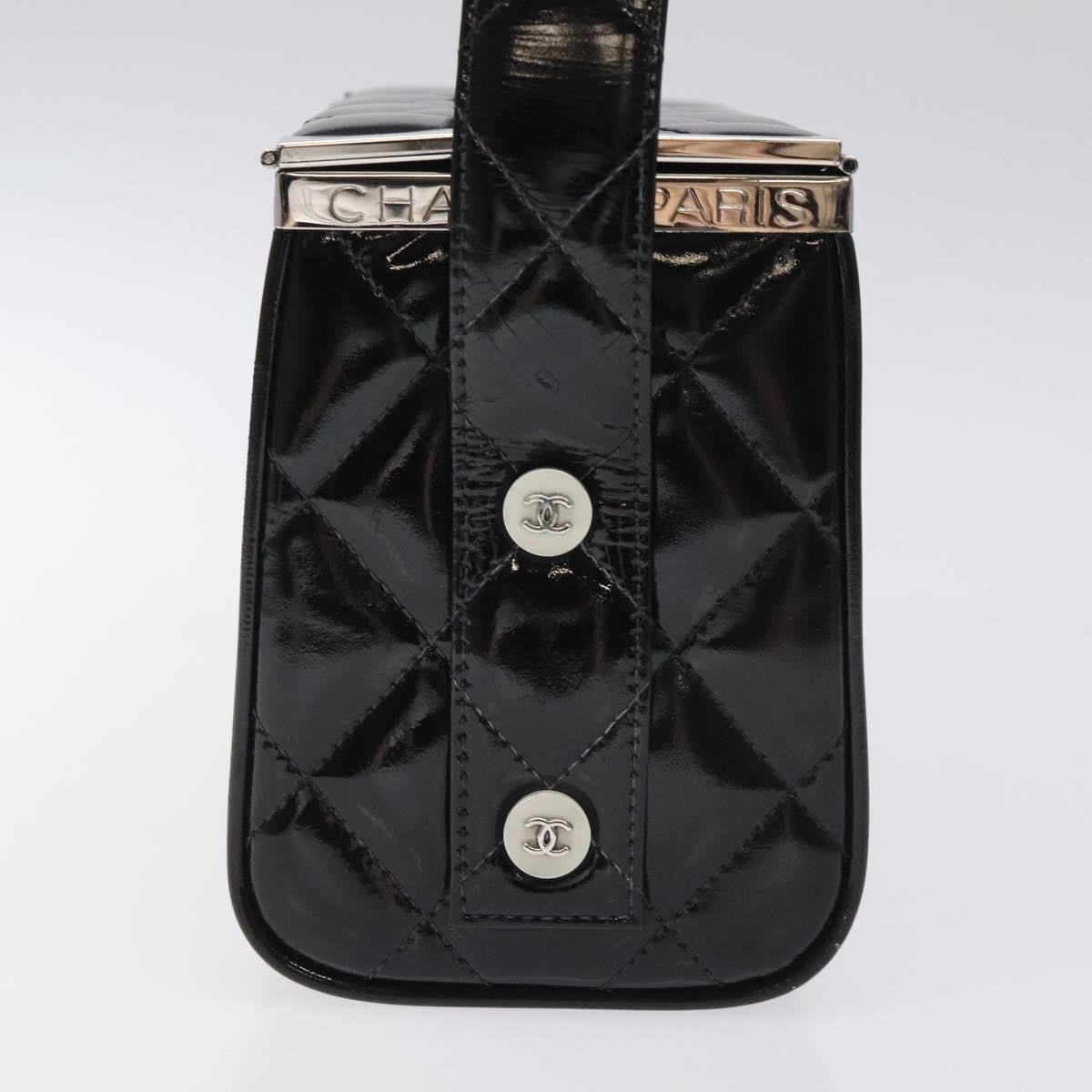 Chanel Vintage Metal Box Bag Quilted Patent Black Patent_Leather Handbag