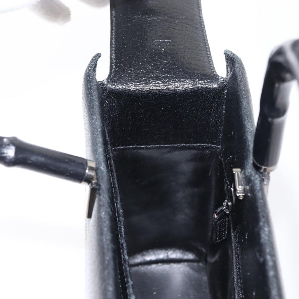 Gucci Vintage Bamboo Handle Bag Leather Black Leather Handbag (Pre-Owned)