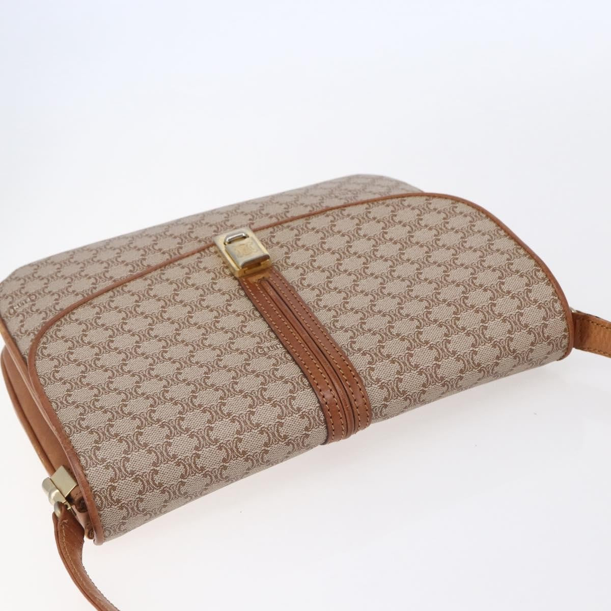 Celine Vintage Macadam Shoulder Bag Canvas And Leather Beige Canvas Shoulder Bag Bag