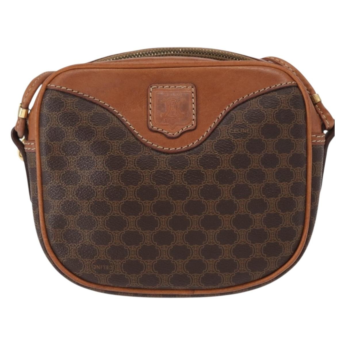 Celine Vintage Macadam Shoulder Bag Canvas And Leather Brown Canvas Shoulder Bag Bag