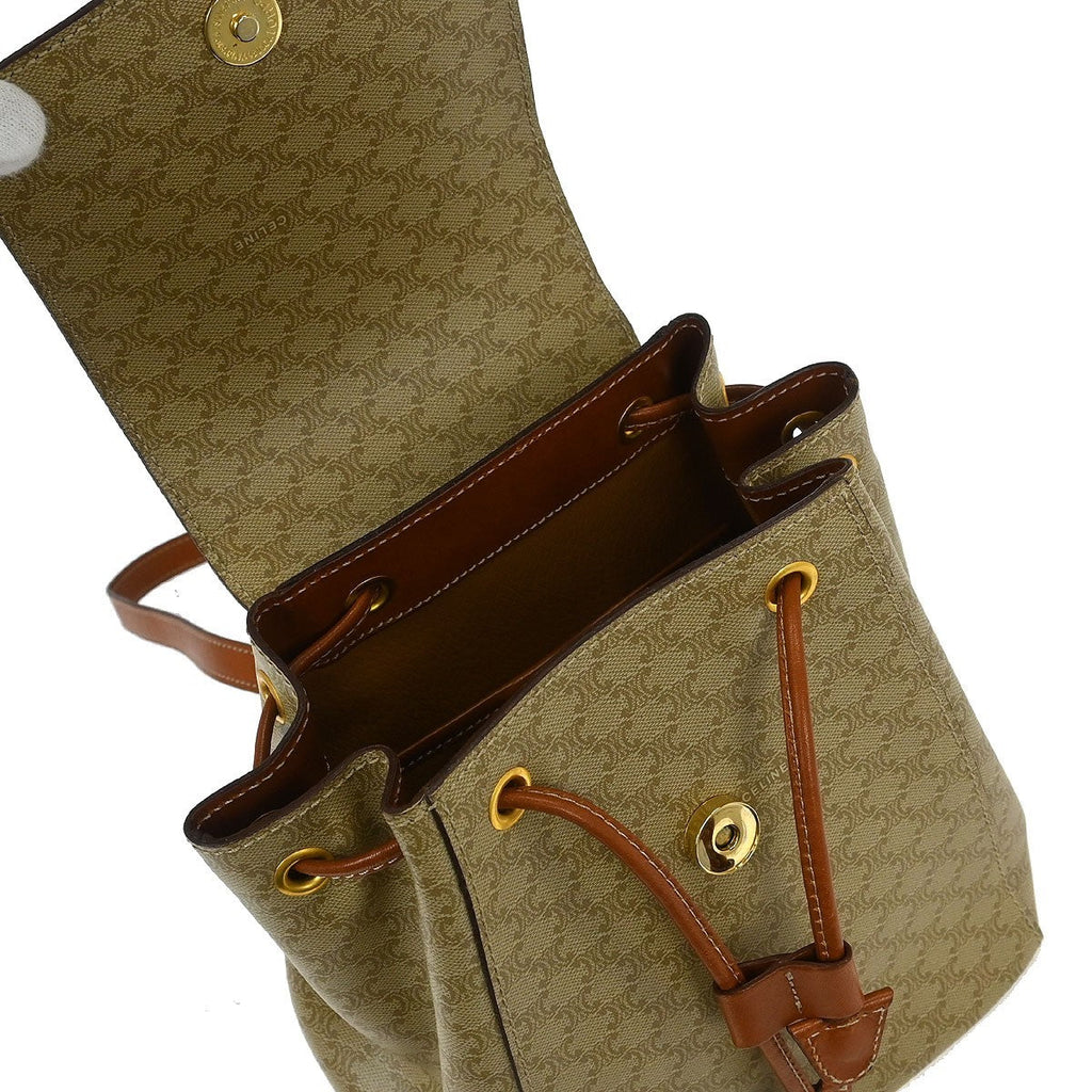 Celine Vintage Macadam Backpack Canvas And Leather Beige Canvas Backpack Bag