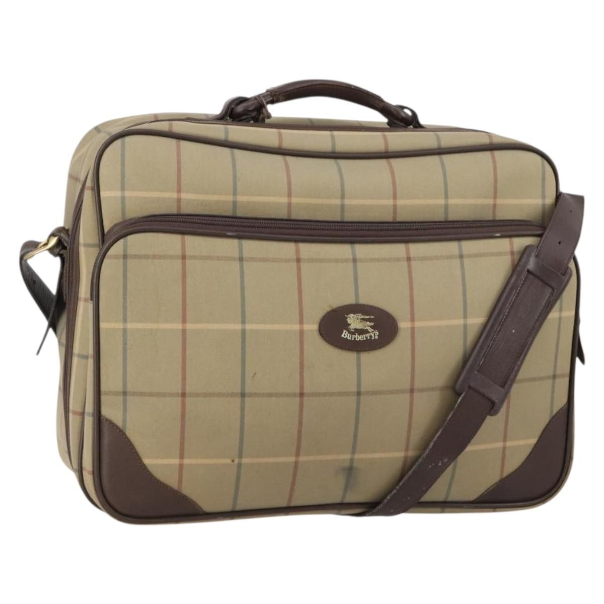 Burberry Nova Check Boston Bag Canvas Beige Canvas Travel Bag