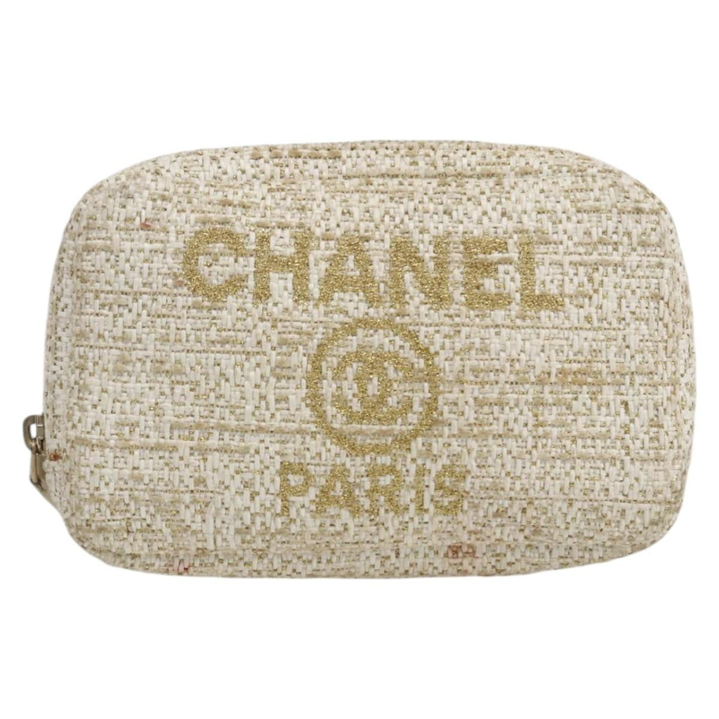 Chanel Deauville Curvy Cosmetic Pouch Tweed Gold Tweed Clutche & Pouche Bag