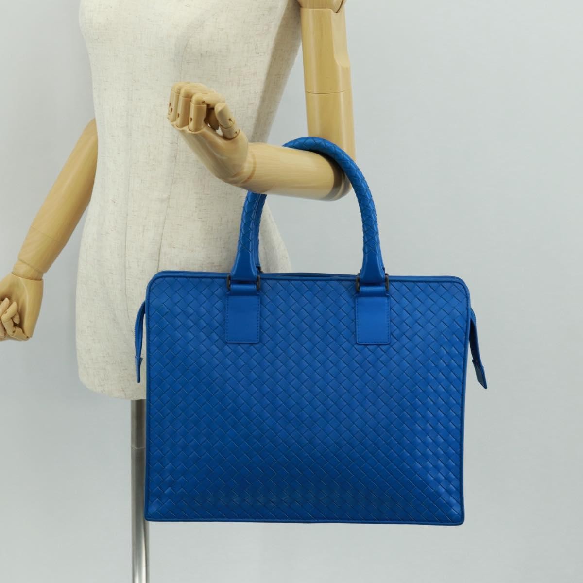 Bottega Veneta Top Zip Briefcase Intrecciato Nappa Blue Leather Briefcase Bag